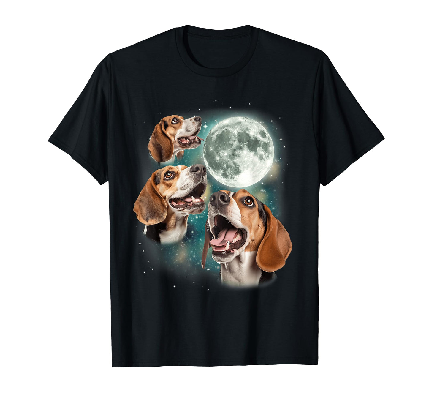 Three Beagle Moon | 3 Howling Beagles Funny Dog Canine Meme T-Shirt