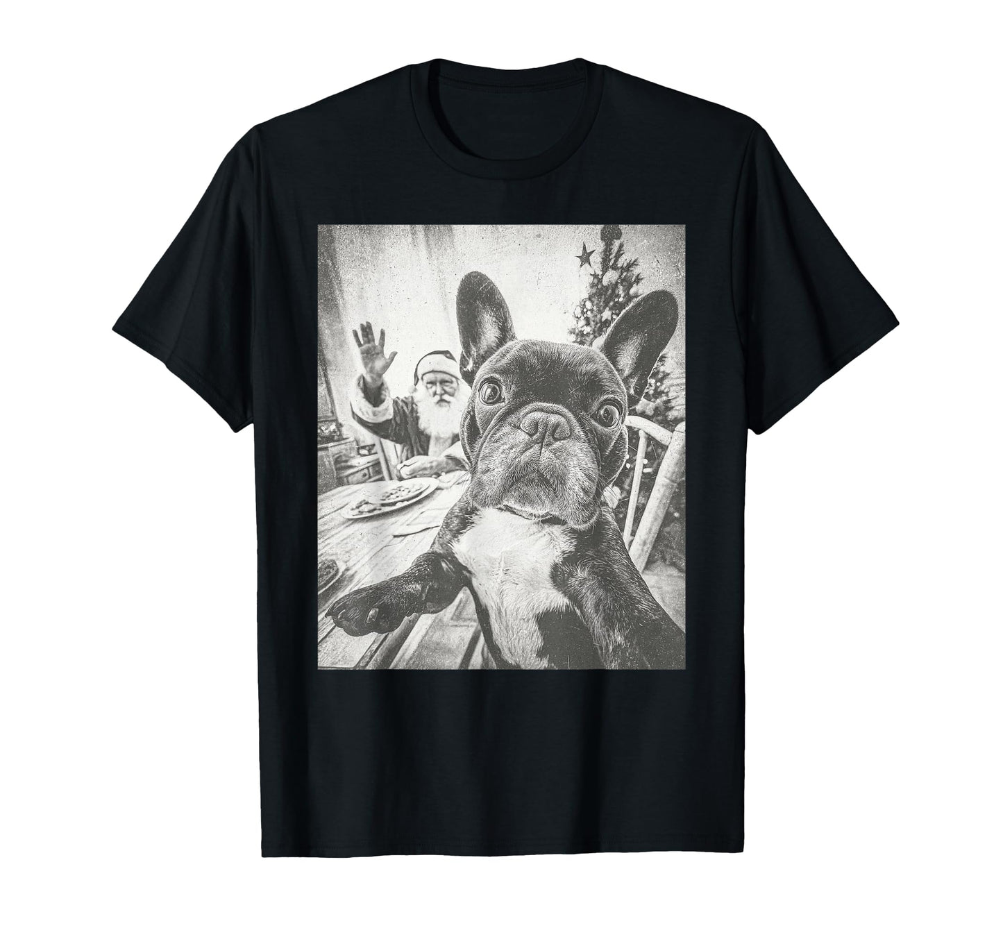 Funny AI French Bulldog Selfie with Santa Claus Christmas T-Shirt