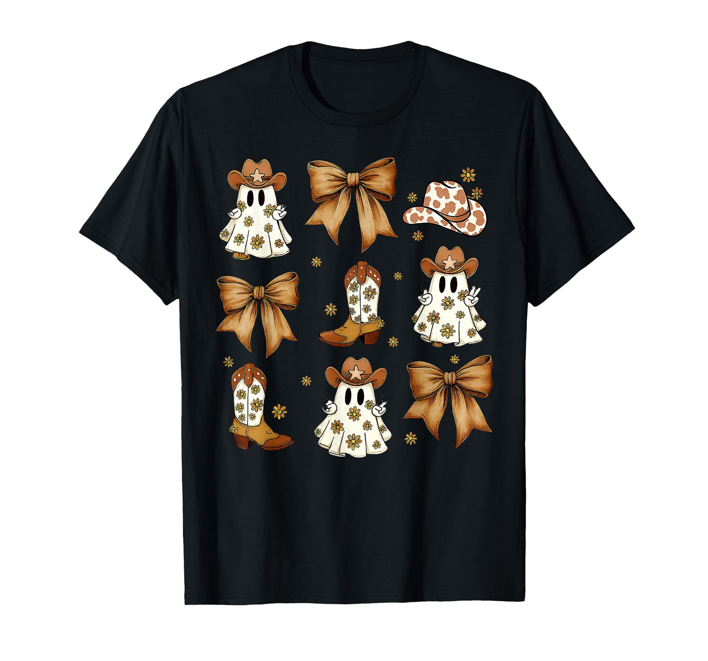 Coquette Ghost Bow Cowboys Cowgirl Boots Halloween Western T-Shirt