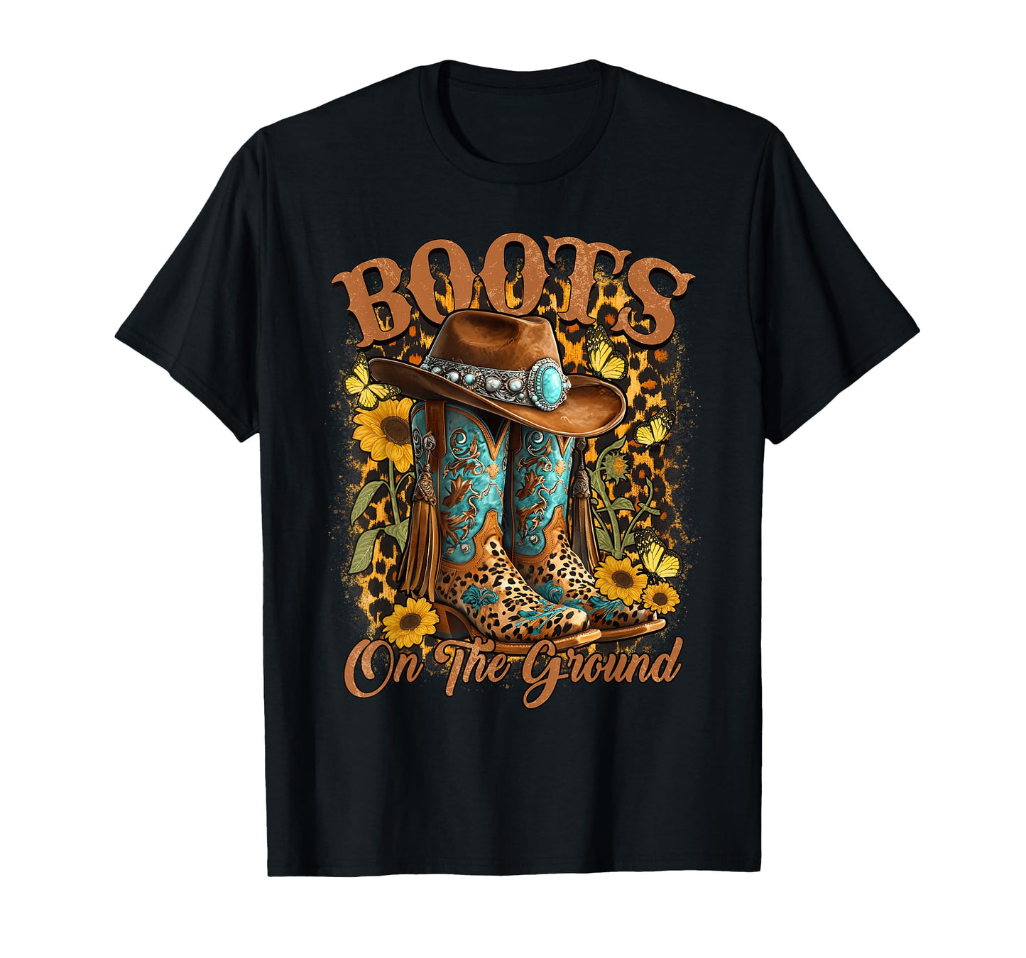 Boots On The Ground Western Cowgirl Linedance Leopard Women T-Shirt