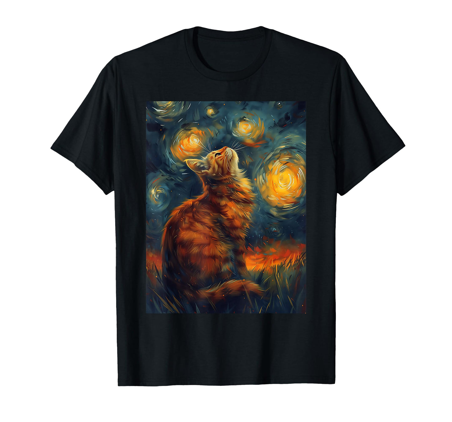 Starry Night Cat, Van Gogh Cat, Cat Lover, Cat Mom, Cat Dad T-Shirt