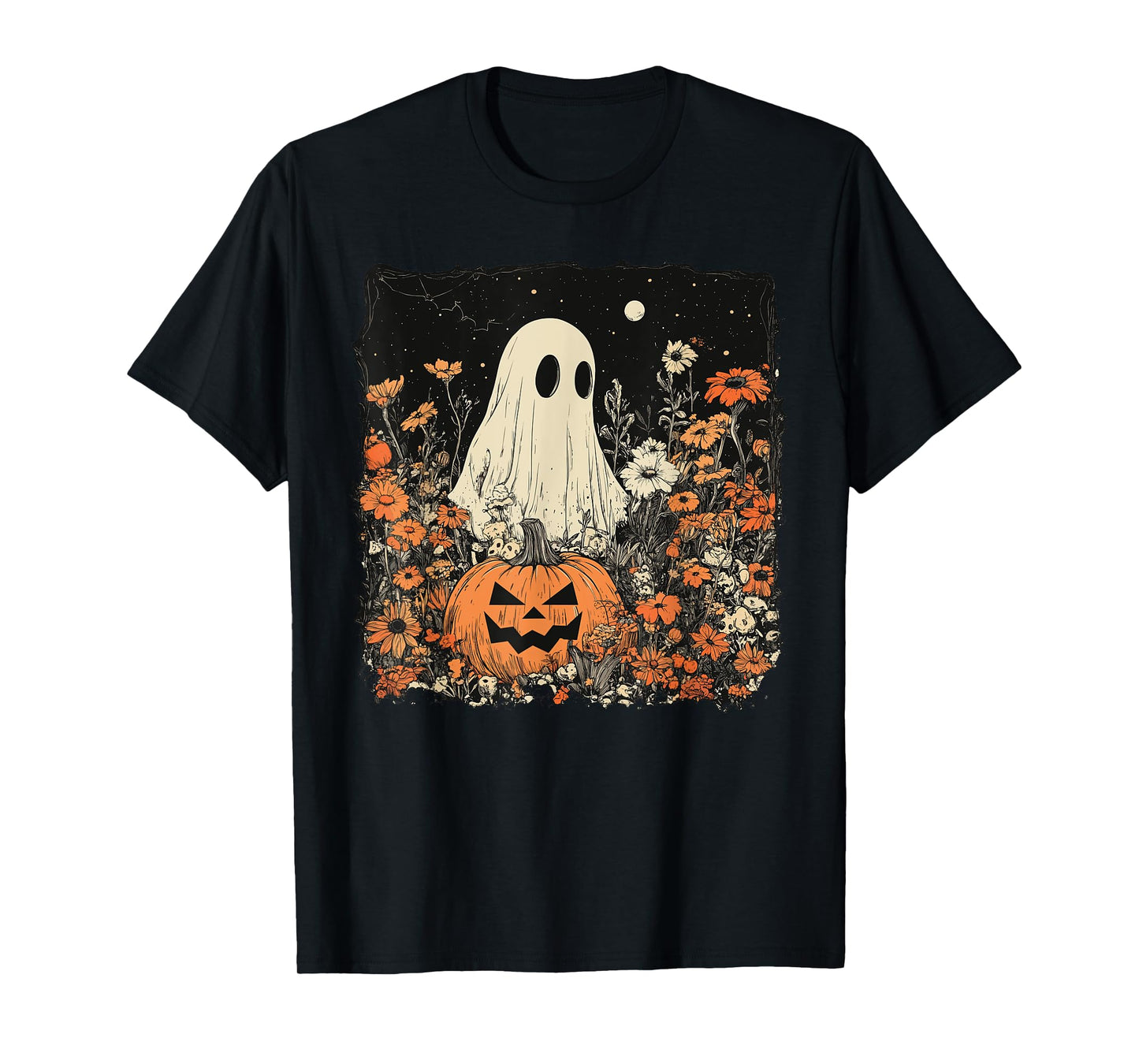 Vintage Floral Ghost Halloween Ghost in the Forest Gothic T-Shirt