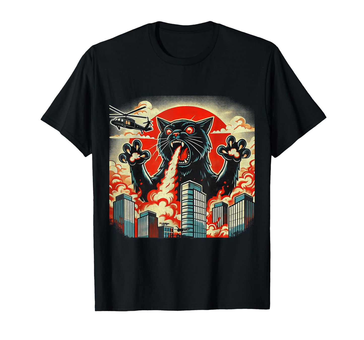 Catzilla Cat Japanese Art Funny Cat Gifts For Men Women Kids T-Shirt