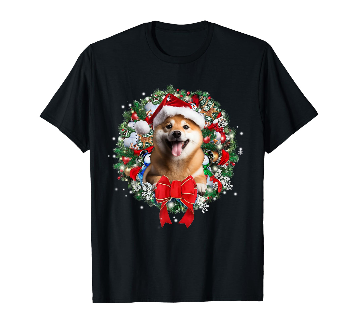 Shiba Inu Christmas Wreath Decoration Xmas Pajamas T-Shirt