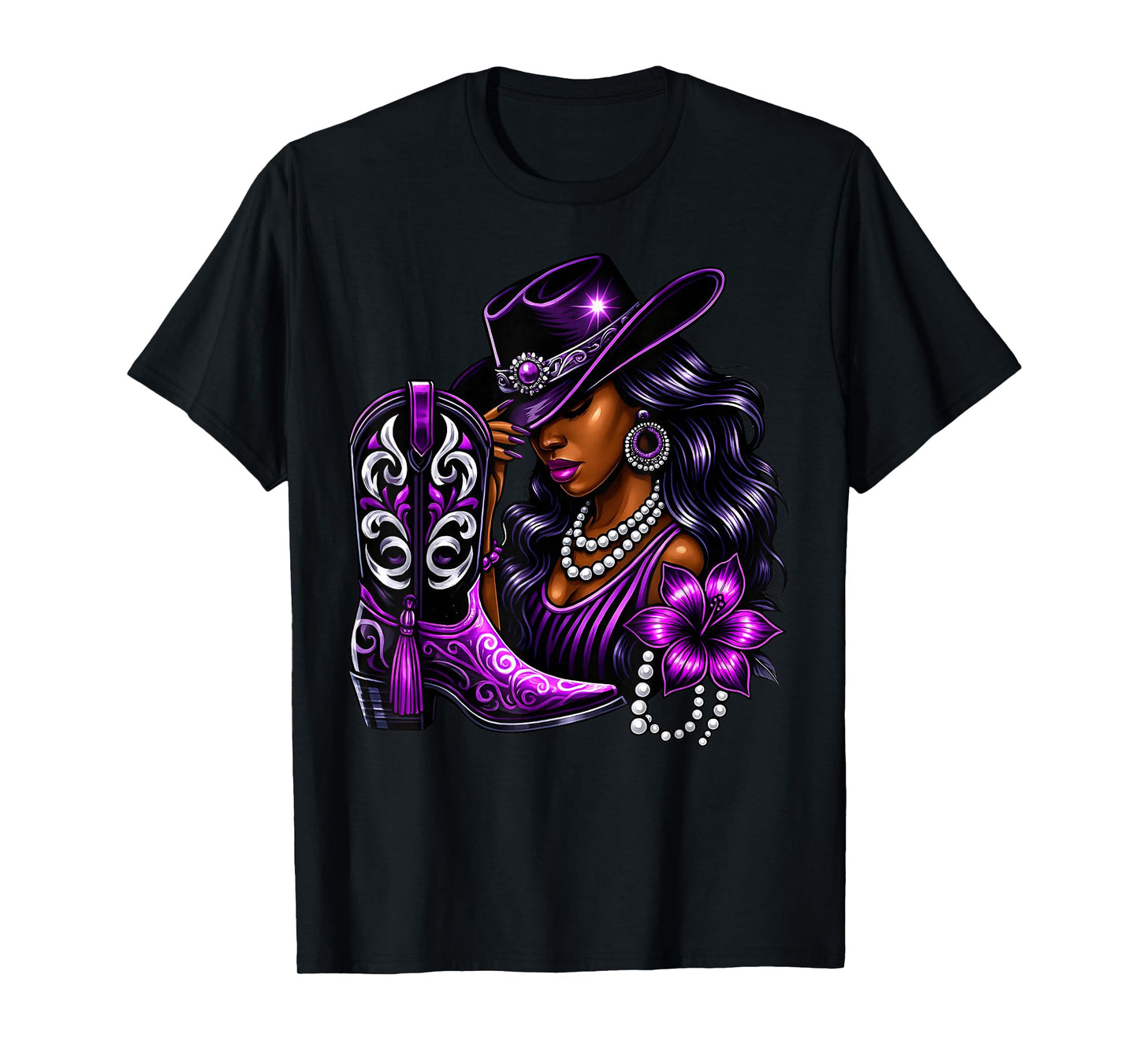 Purple Black Cowgirl Western Rodeo Melanin Black History T-Shirt