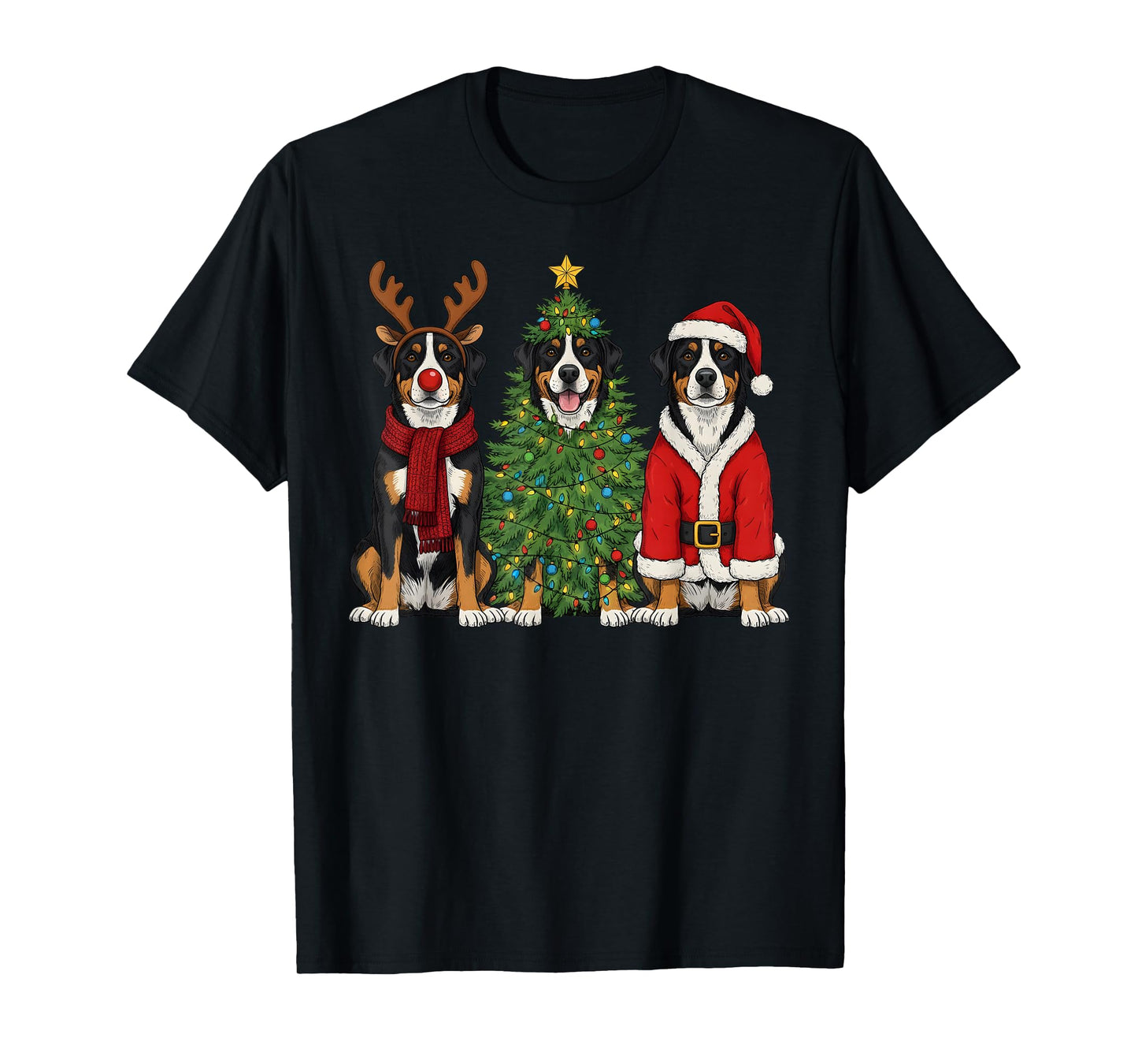 Retro Christmas Greater Swiss Mountain Dog Santa Reindeer T-Shirt