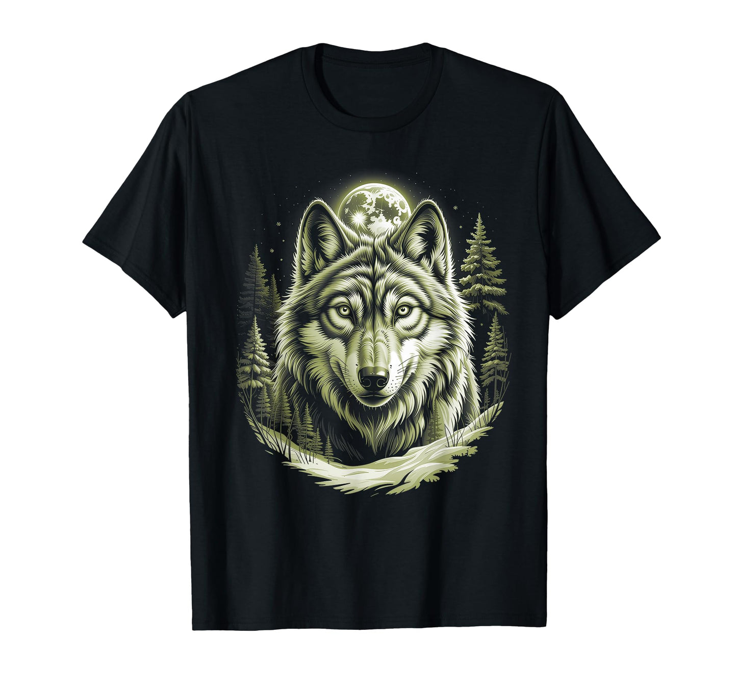 Wolf Portrait Moon Wildlife Forest T-Shirt