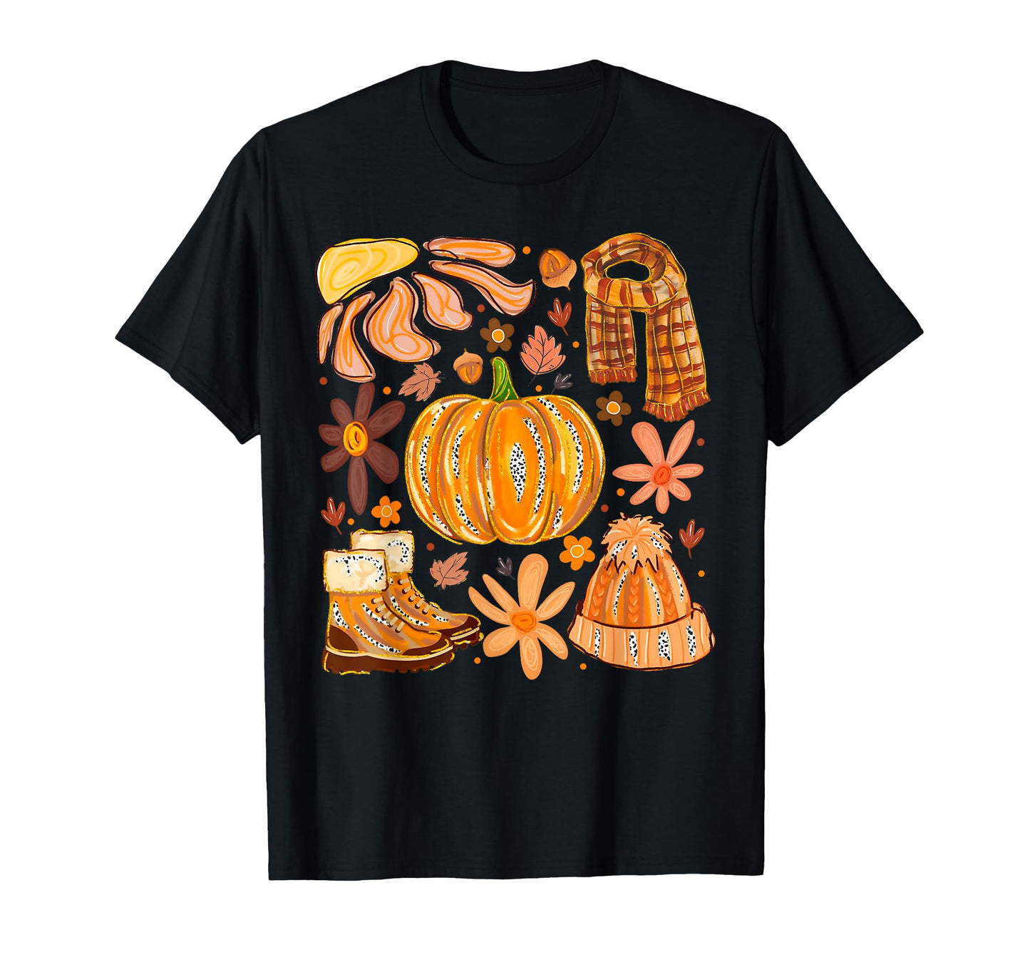 Sweater Boots Pumpkin Wildflower Thanksgiving Autumn Fall T-Shirt