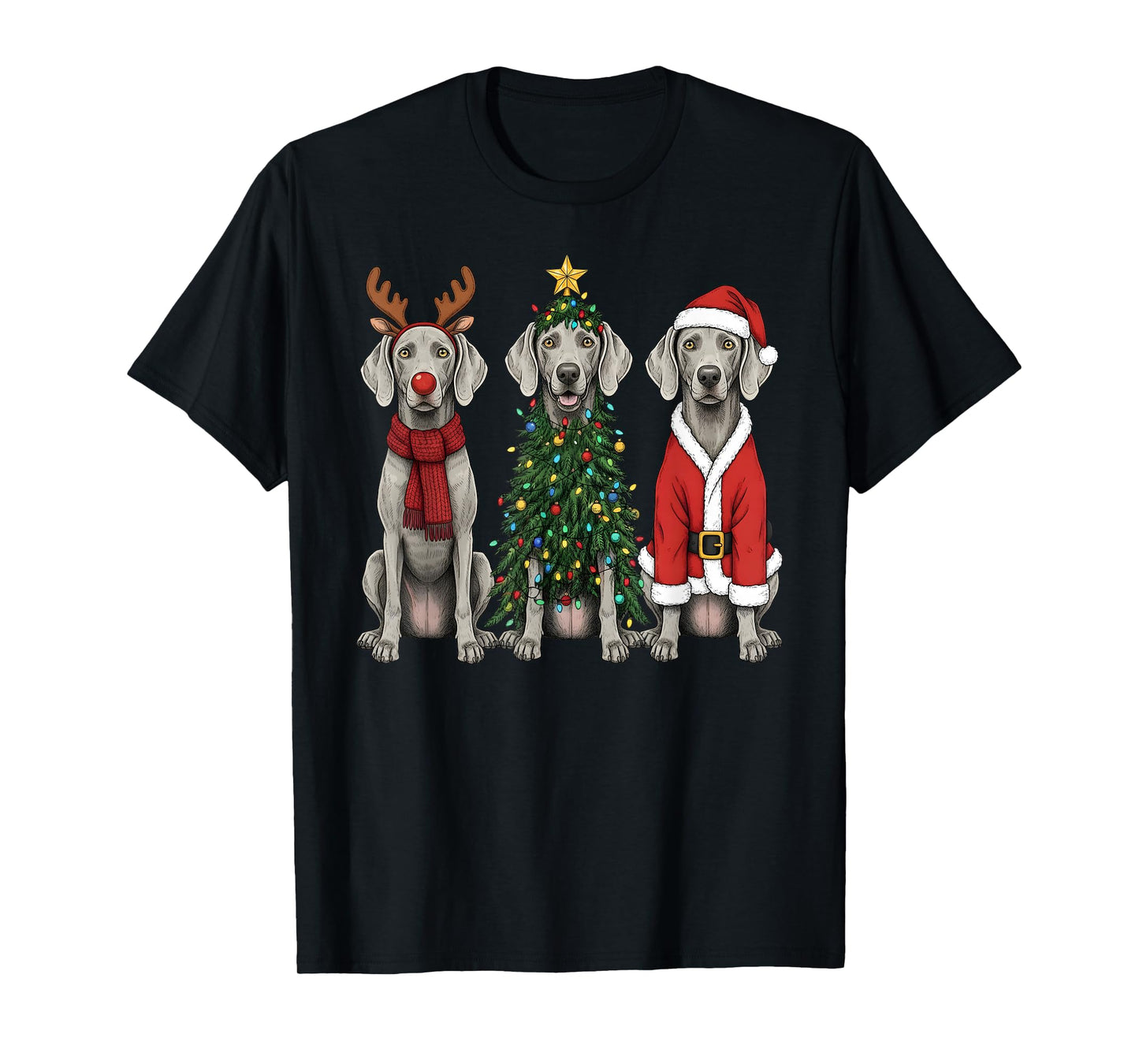 Retro Christmas Weimaraner Santa Reindeer Dog Lover T-Shirt