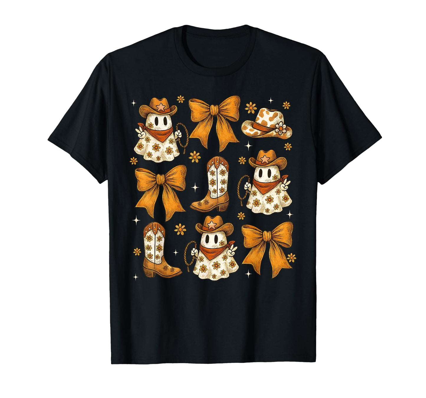 Coquette Bow Halloween Ghost Western Cowgirl Howdy Women T-Shirt