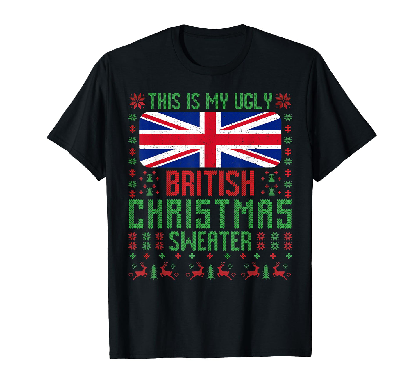 British Ugly Christmas Sweater British Flag United Kingdom T-Shirt