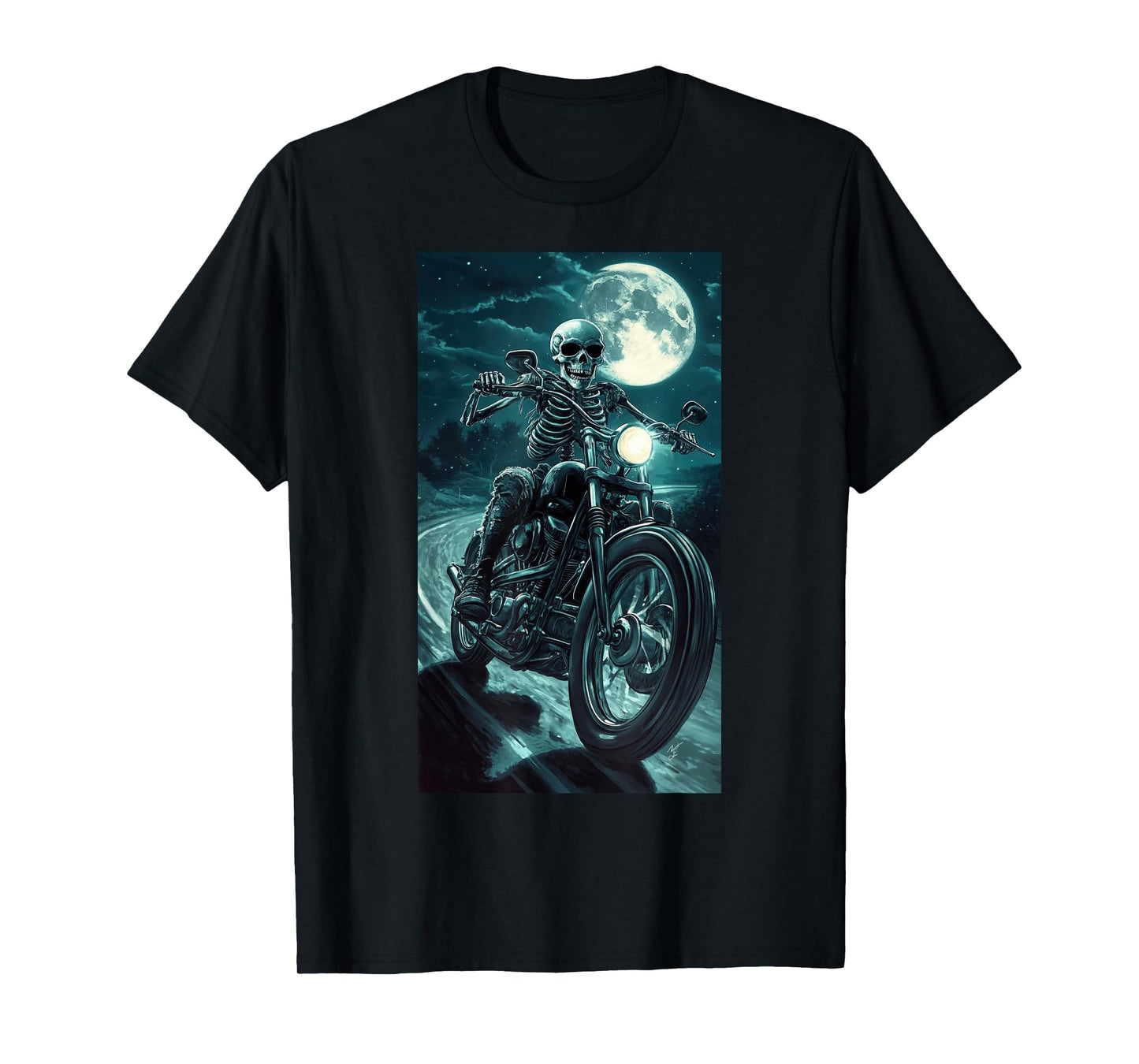 Cool Skeleton Riding Vintage Motorcycle Biker Art T-Shirt