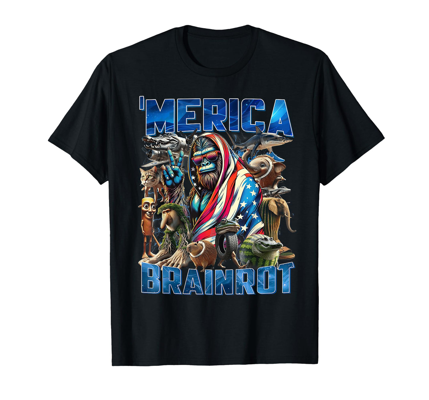 Italian Brainrot Big Meme 4th of July Flag Foot T-Shirt
