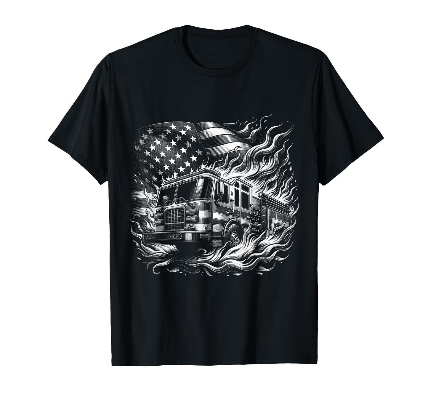 Firefighter Patriotic Fire Truck Fireman American Flag T-Shirt