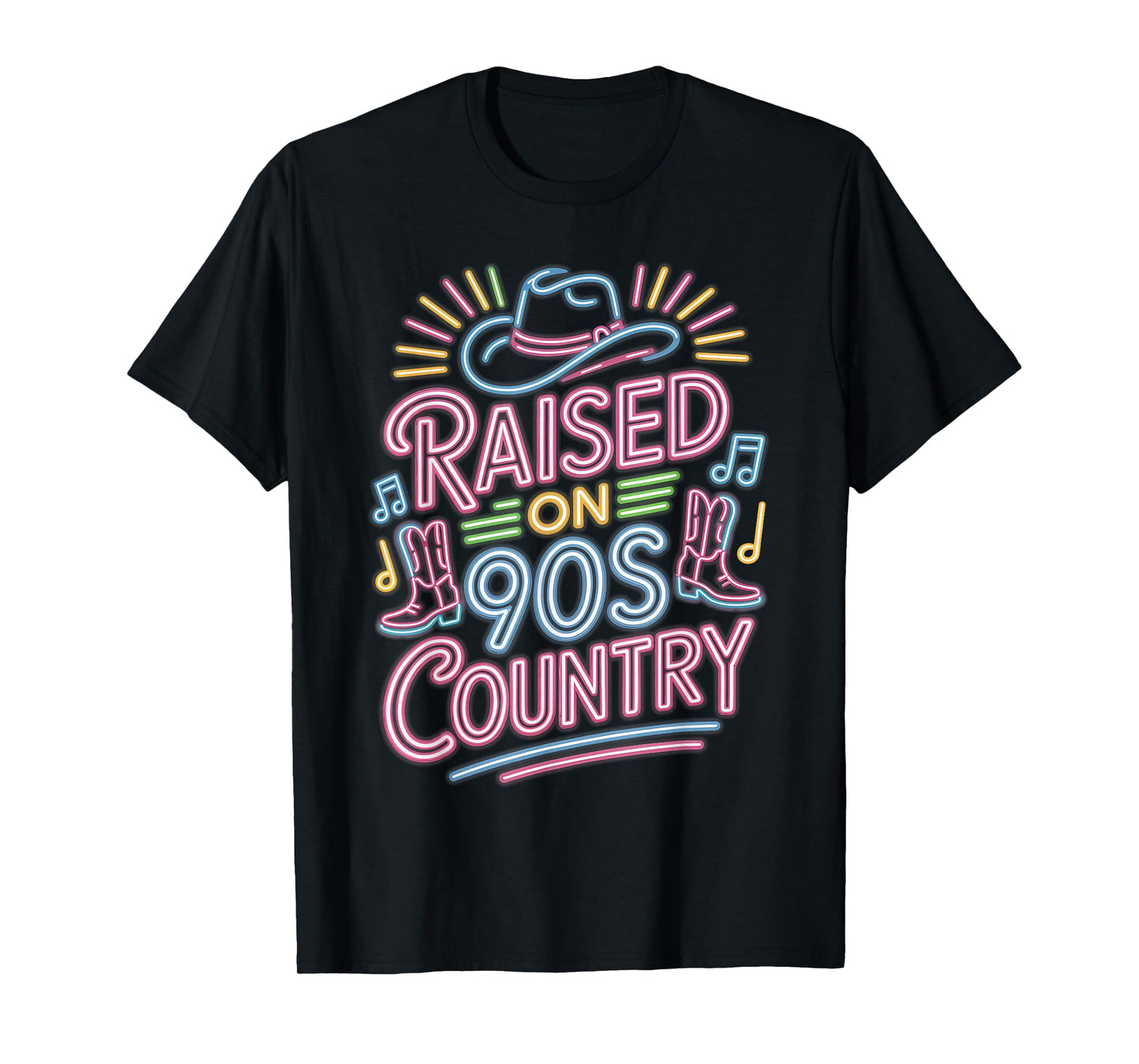 Western Cowboy Hat Boots, Raised on 90s Country Music Lovers T-Shirt