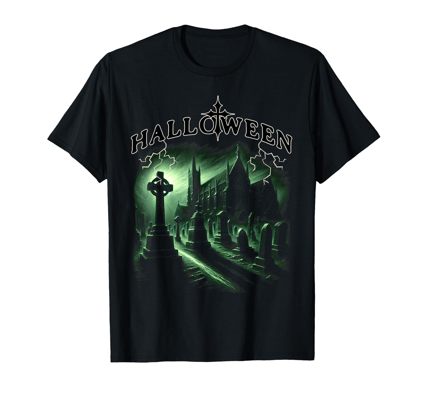Halloween Spooky Churchyard Gothic Graveyard Scene T-Shirt