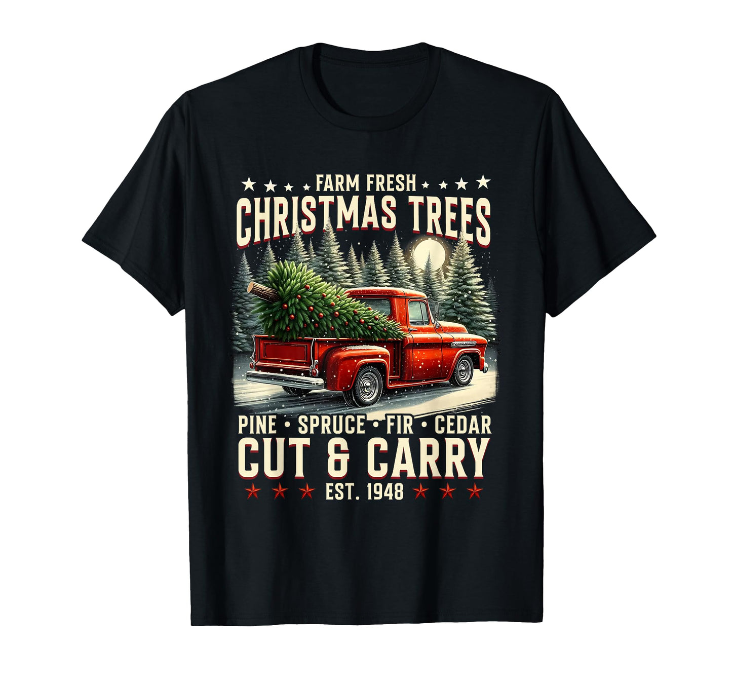 Farm Fresh Christmas Trees Vintage Red Truck Art T-Shirt