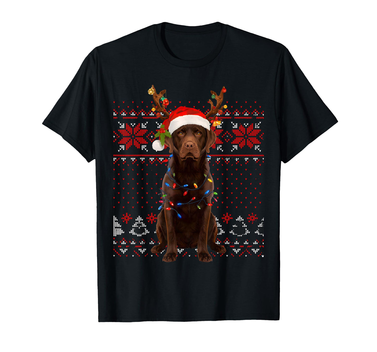 Christmas Dog with Hat and Lights - Funny Holiday Labrador T-Shirt