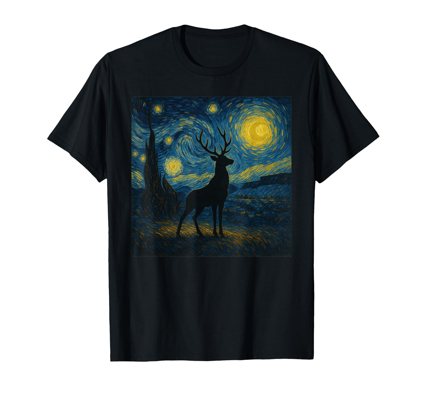 Starry Night Van Gogh Deer Funny Graphic T-Shirt
