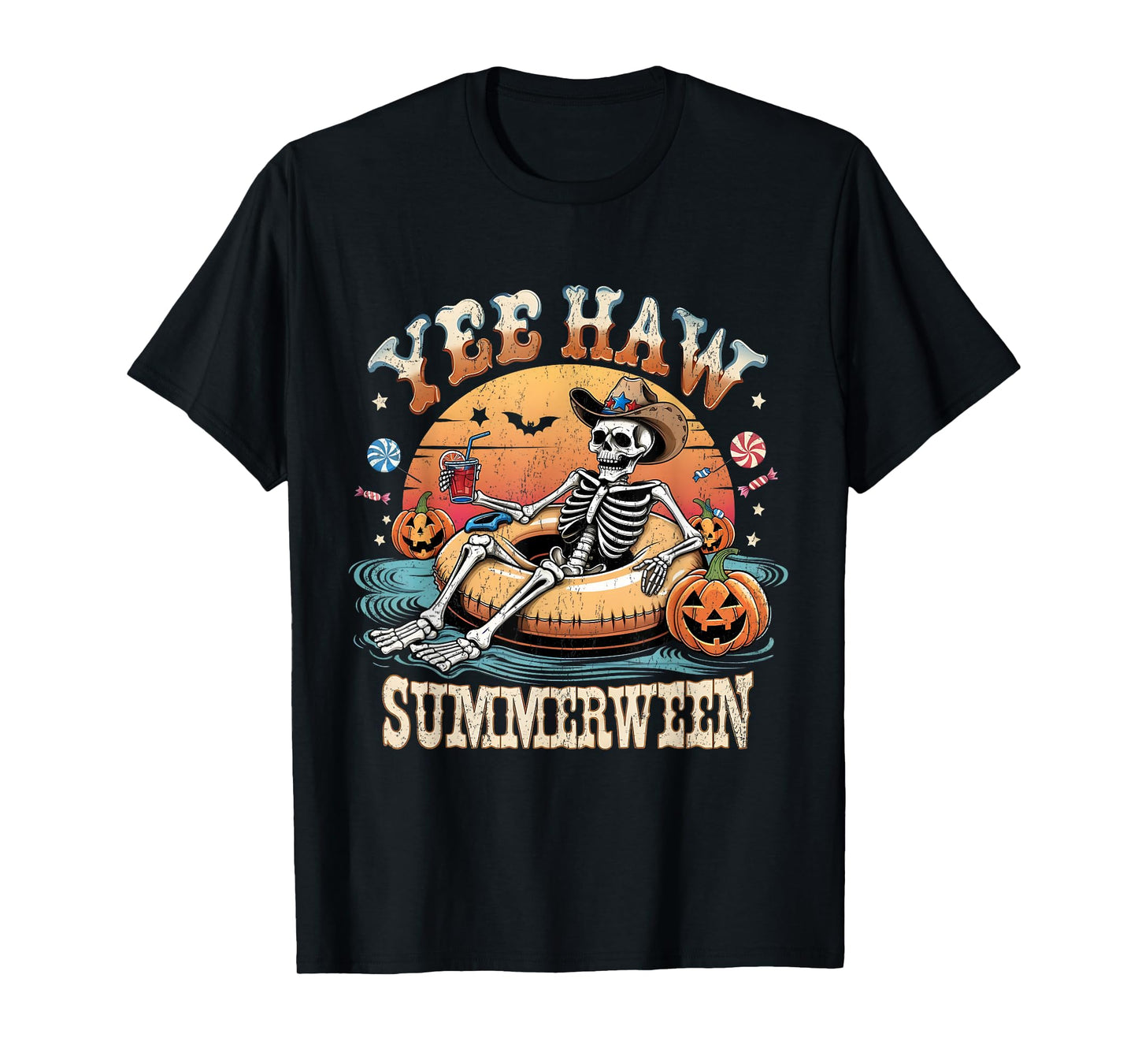 Yee Haw Summerween Cowboy Skeleton Western Halloween Tee T-Shirt