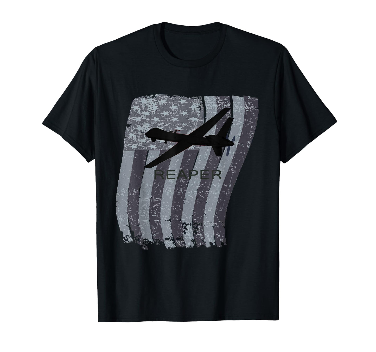 MQ-9 Reaper Drone Plane Distressed T-shirt US Flag T-Shirt