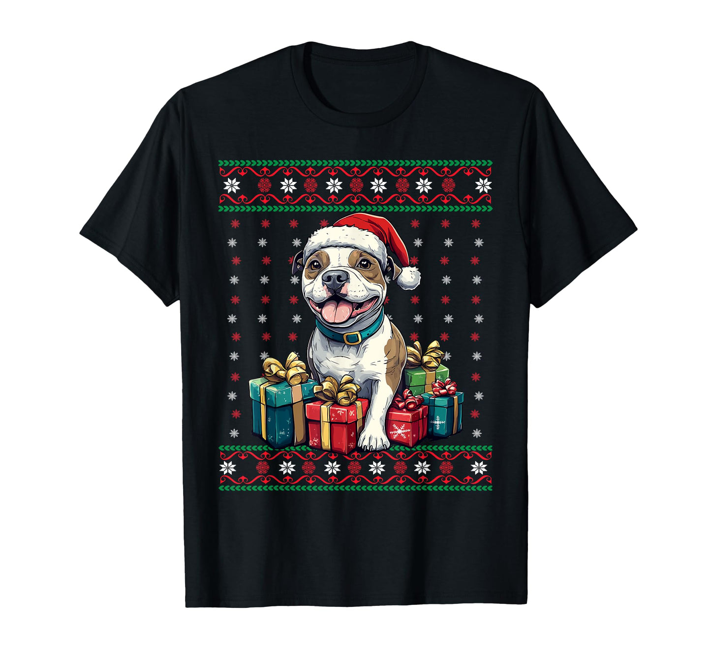 Amstaff Santa Hat Xmas American Staffordshire Ugly Christmas T-Shirt