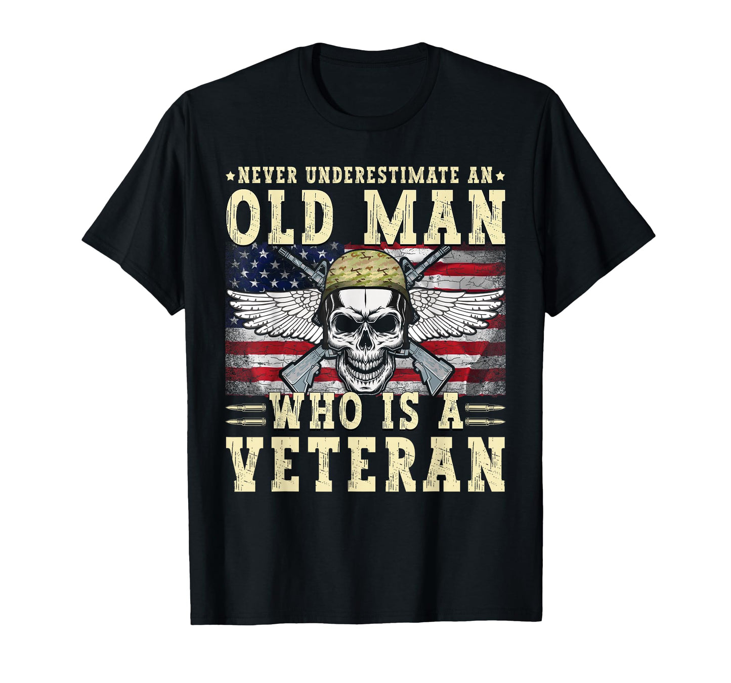 Never Underestimate Old Man Veterans Day USA Flag Patriotic T-Shirt