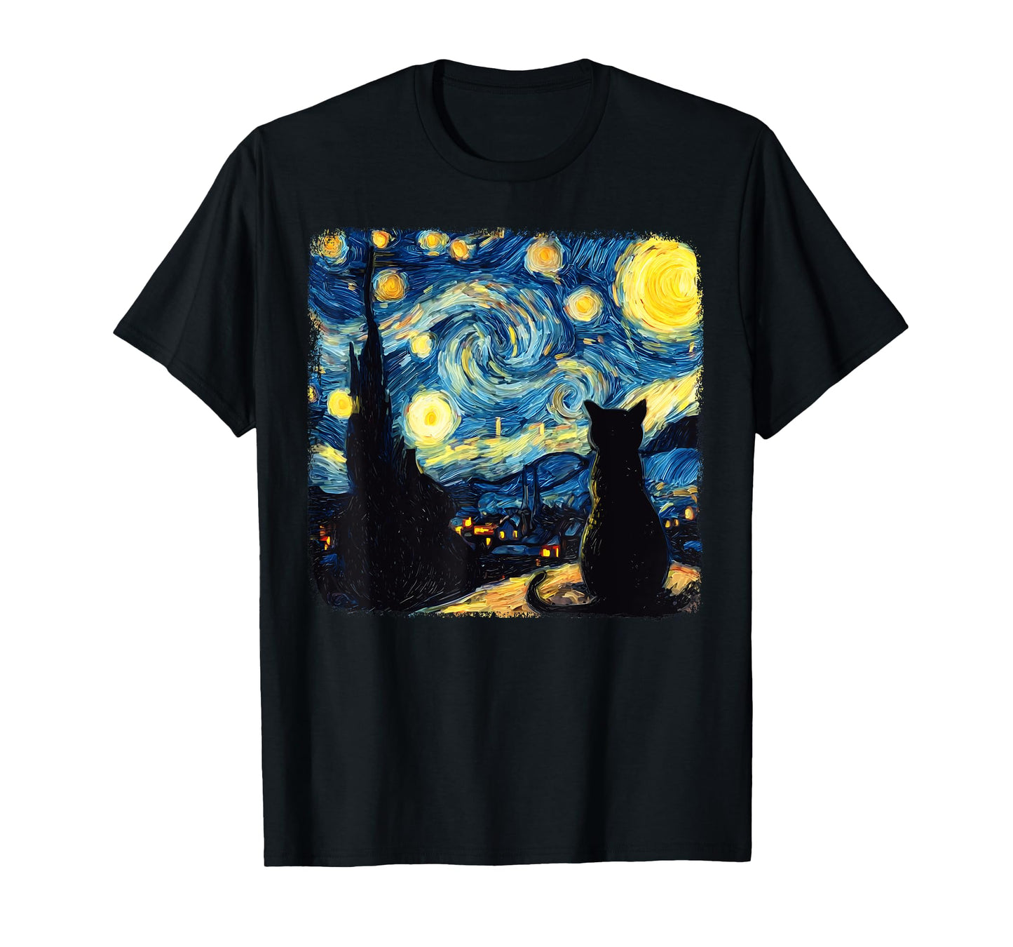 Cat Starry Night Van Gogh Cat Lover Cat Mom Dad Men Women T-Shirt