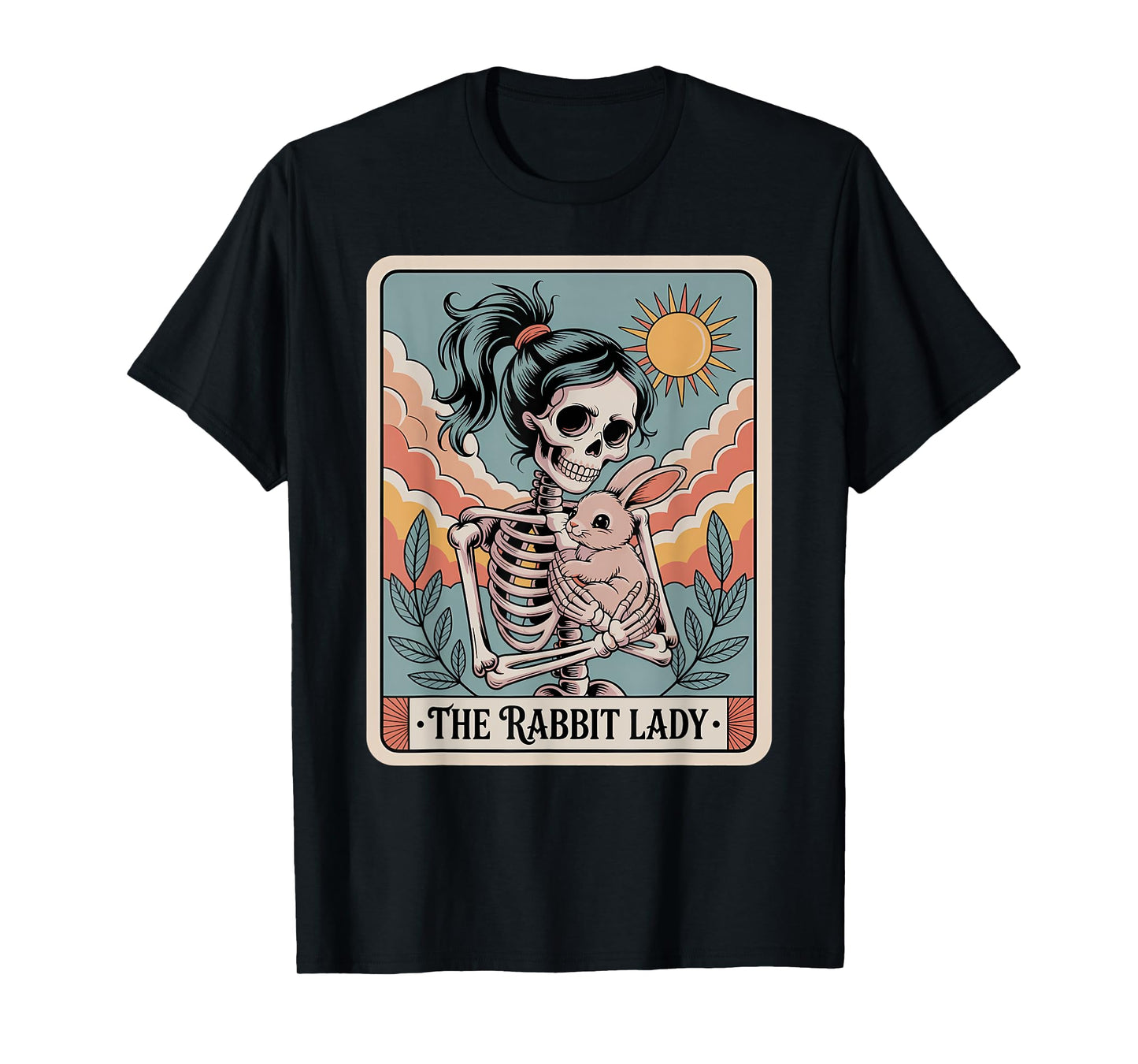 Rabbit Lady Tarot Card Skeleton Holding Bunny Women Girl T-Shirt