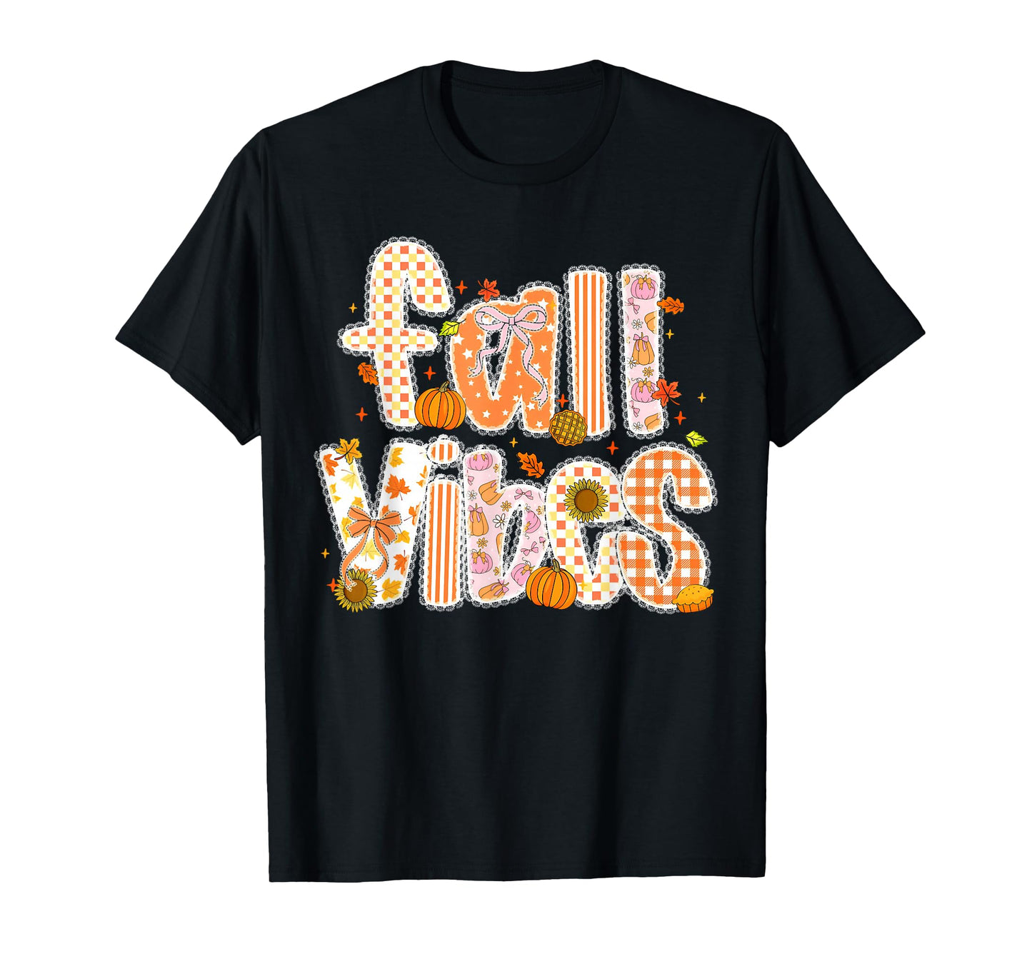Fall Vibes Pumpkin Coquette Bow Autumn Leaves Thanksgiving T-Shirt