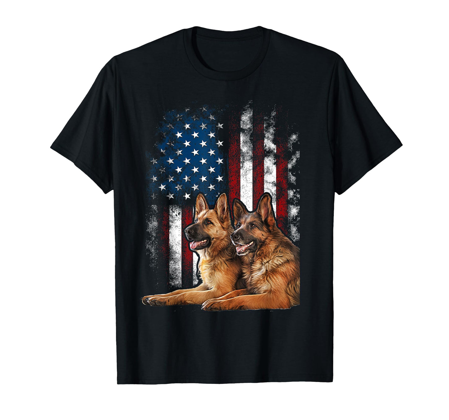 Vintage Patriotic German Shepherd American Flag 4th of July T-Shirt