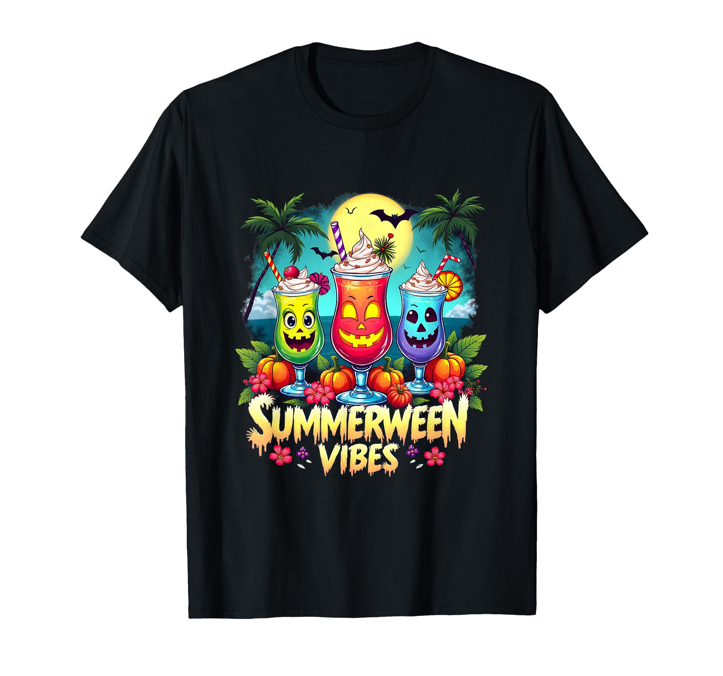 Skeleton Summer Watermelon Jack-O-Lantern Summerween Vibes T-Shirt