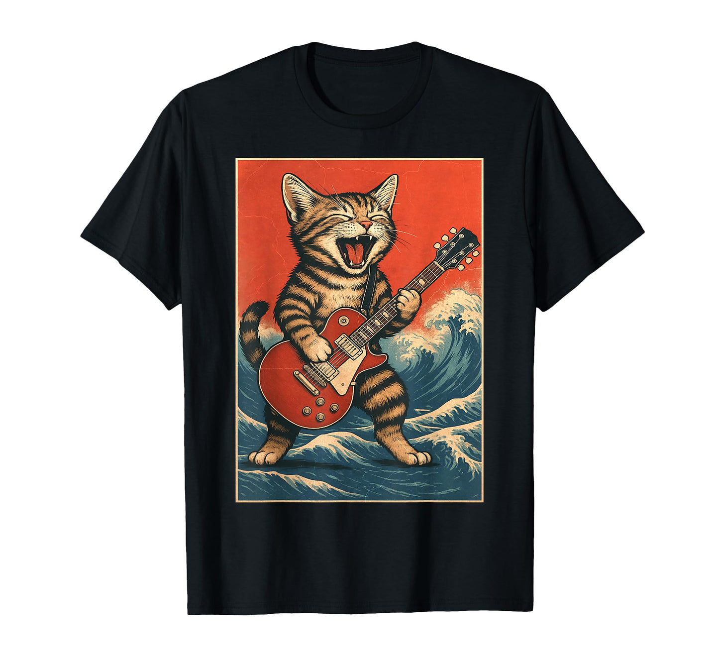 Rock & Roll Surfing Guitarist Funny Cat Lover Gift T-Shirt