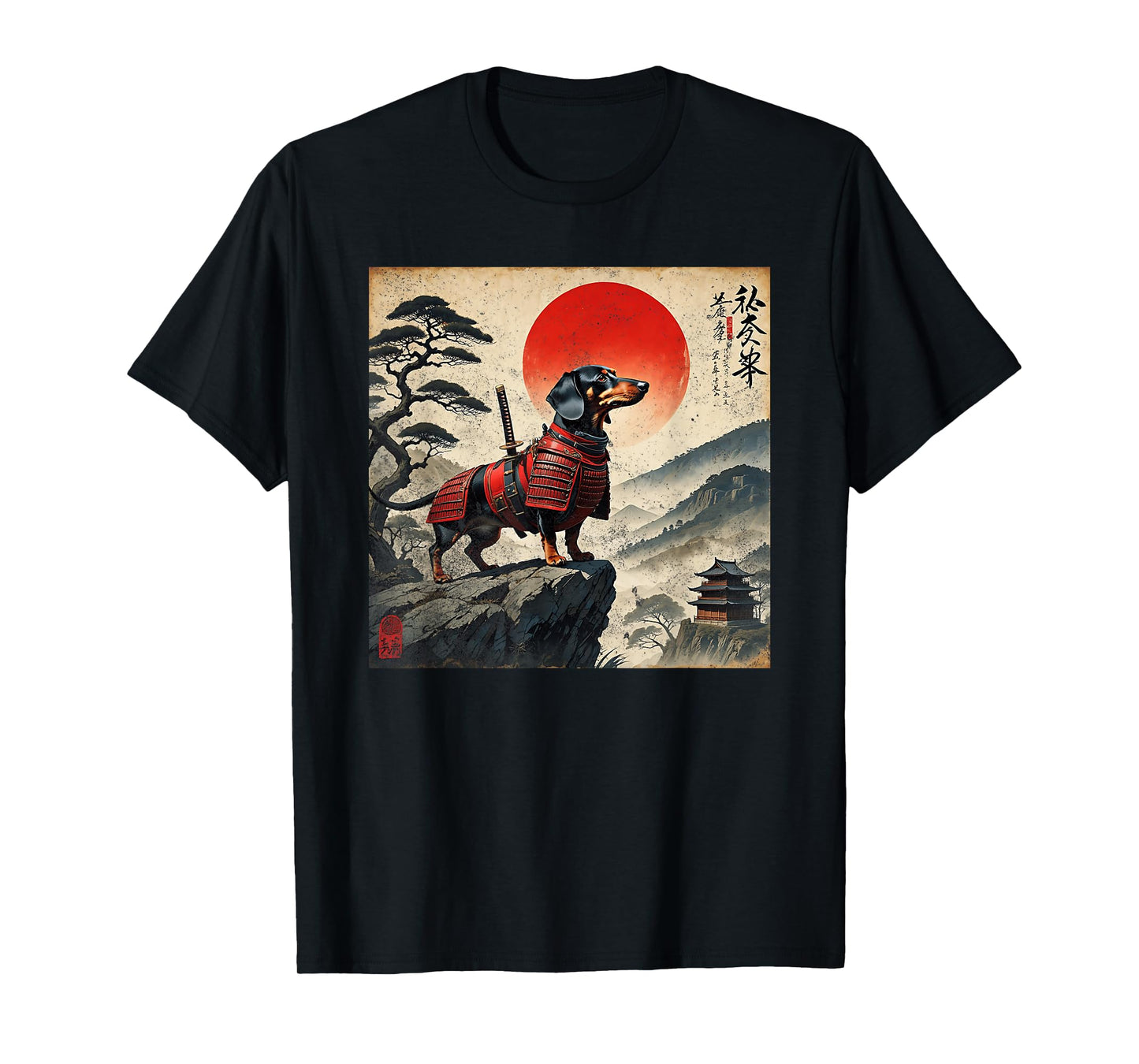 Vintage Dachshund Samurai Wiener Dog Japanese Ukiyo-e Art T-Shirt