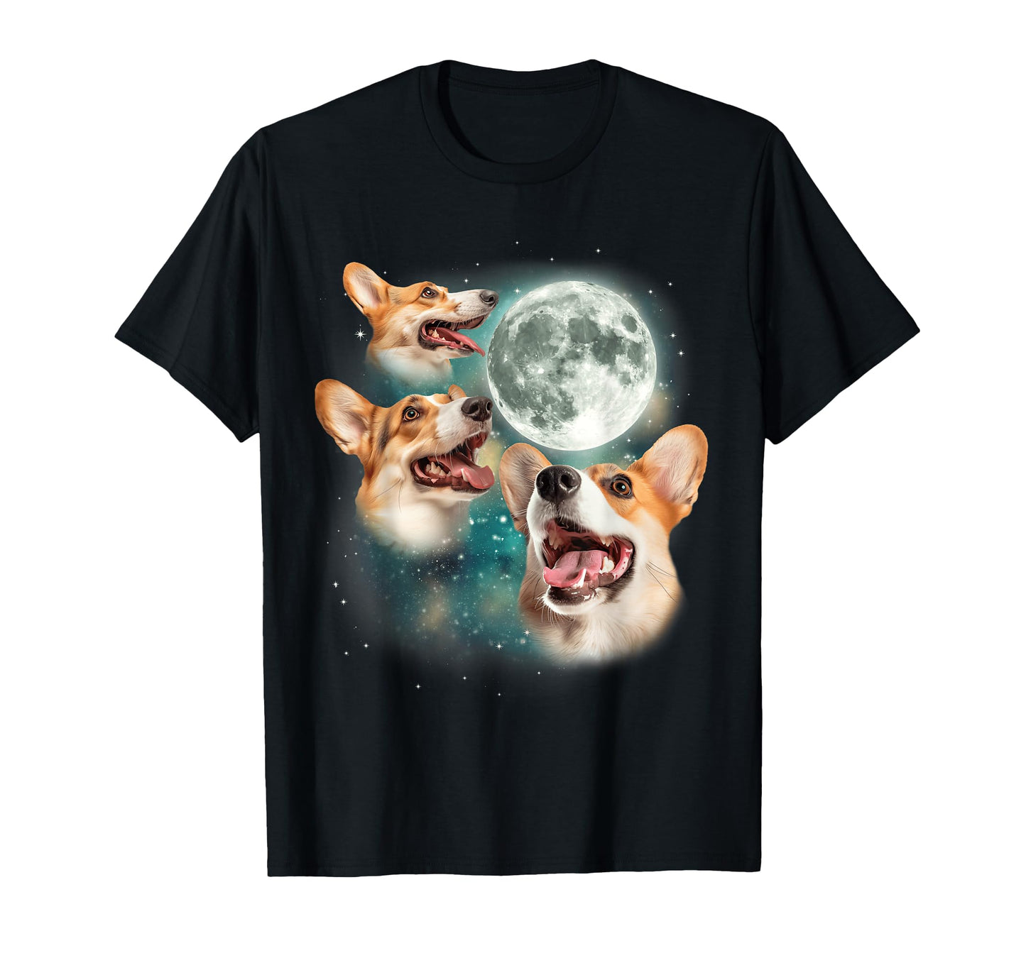 Three Corgi Moon | 3 Cute Corgi Pups Howling Dog Meme Canine Men Women T-Shirt