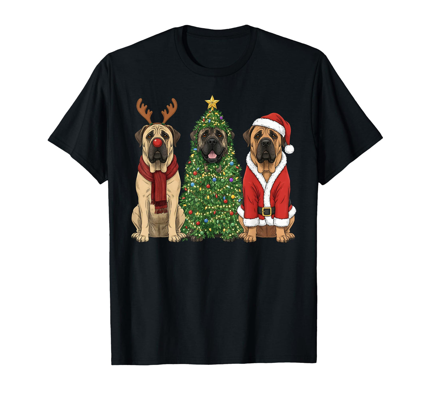 Retro Christmas English Mastiff Santa Reindeer Dog Lover T-Shirt