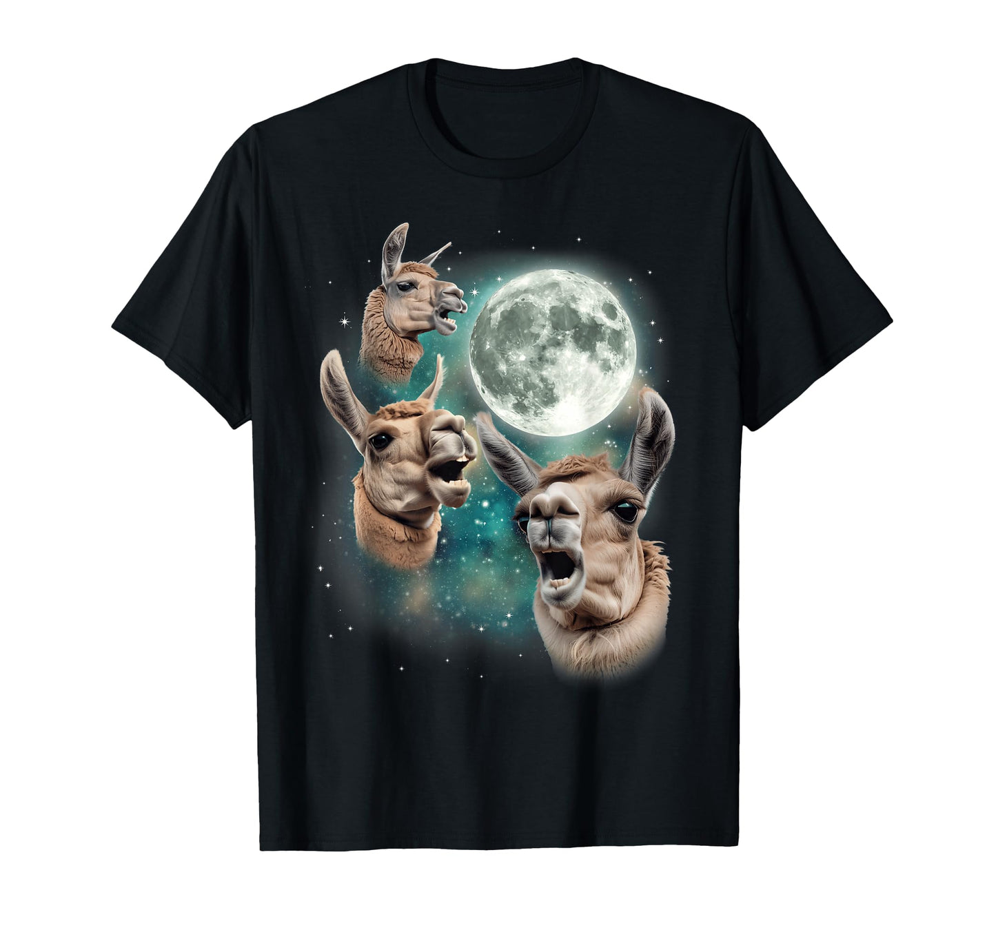 Three Llama Moon | Funny 3 Llama Howling Weird Cursed Meme T-Shirt