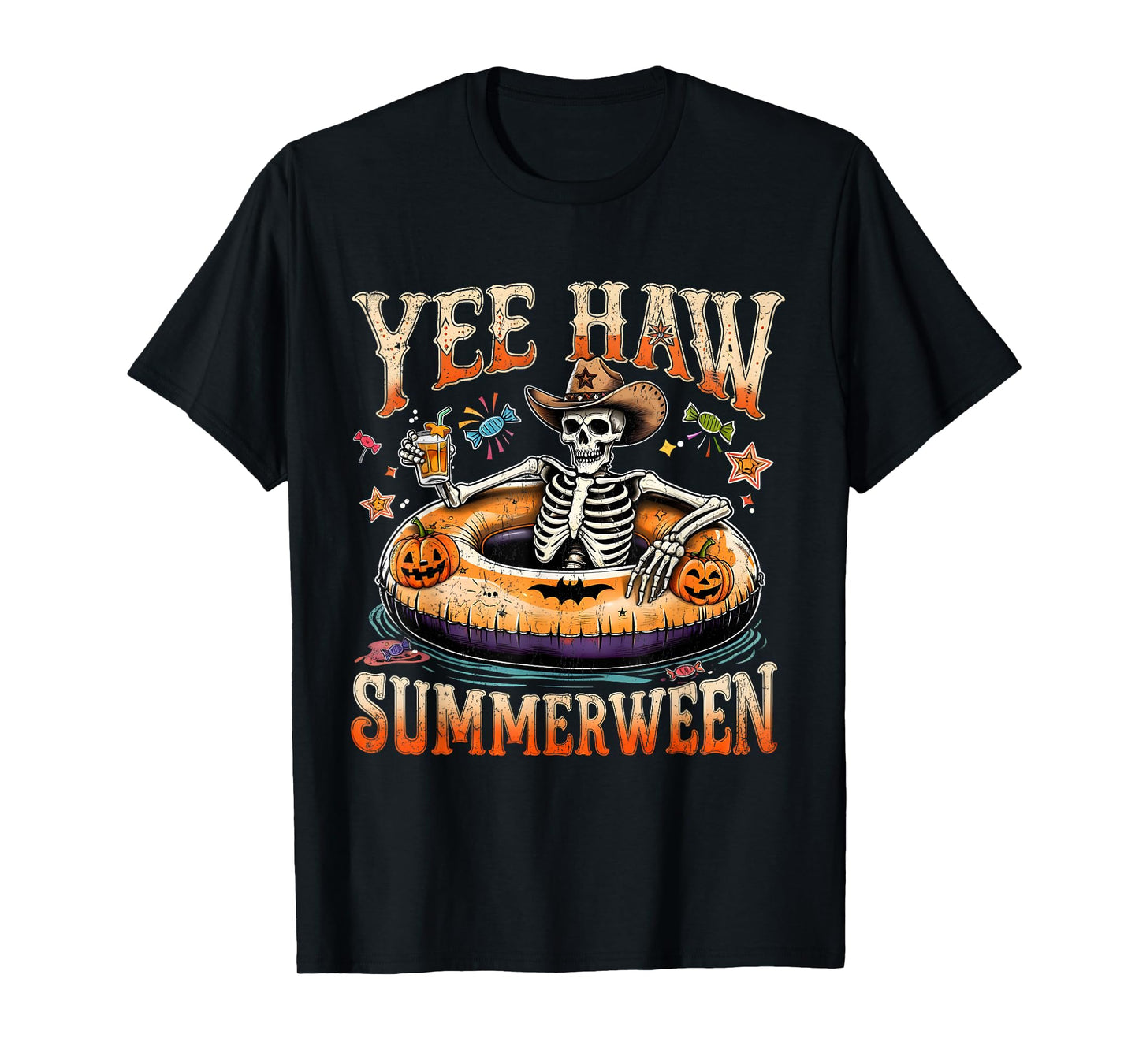 Yee Haw Summerween Cowboy Skeleton Western Halloween Tee T-Shirt