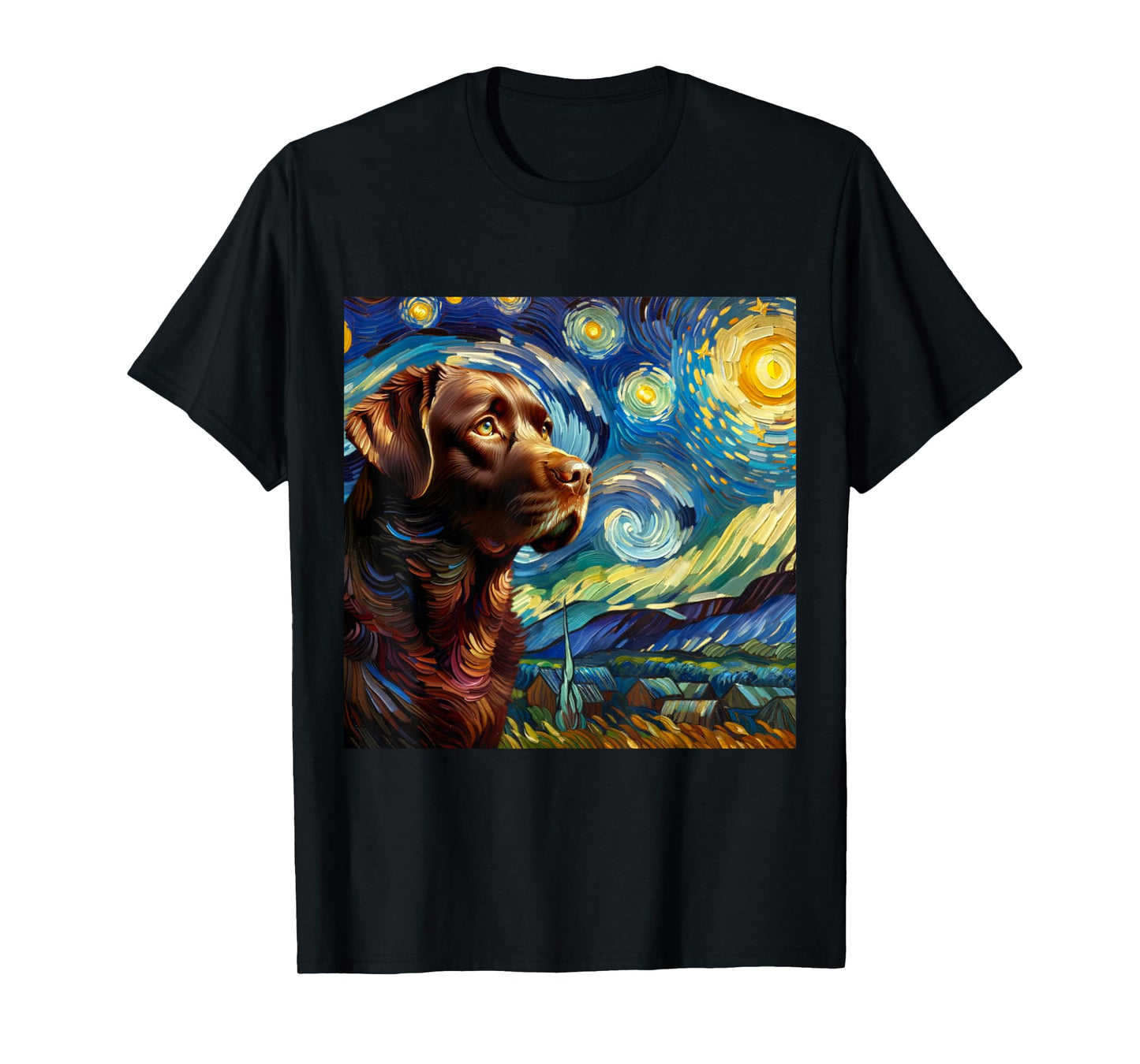 Chocolate Labrador Starry Night Shirt Vincent Van Gogh Lab T-Shirt