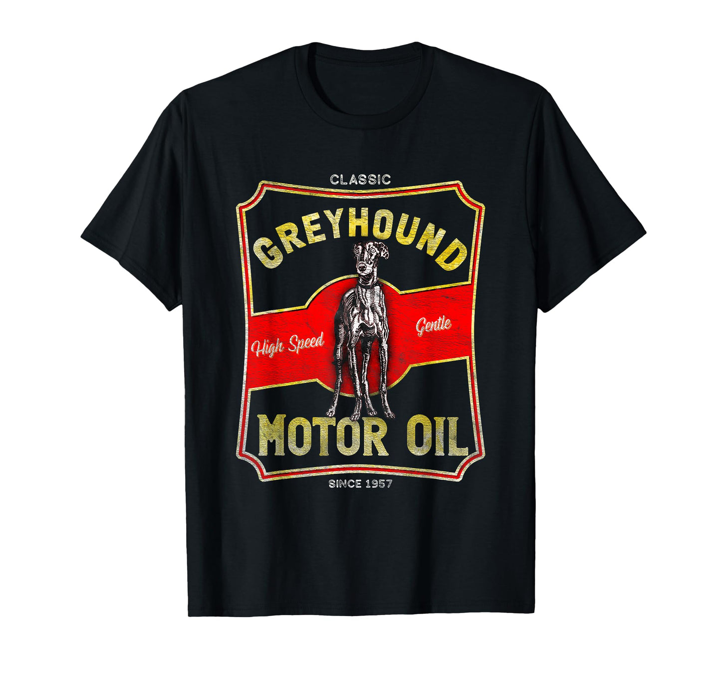 Greyhound Motor Oil Dog and Car Lover Vintage Style T-Shirt