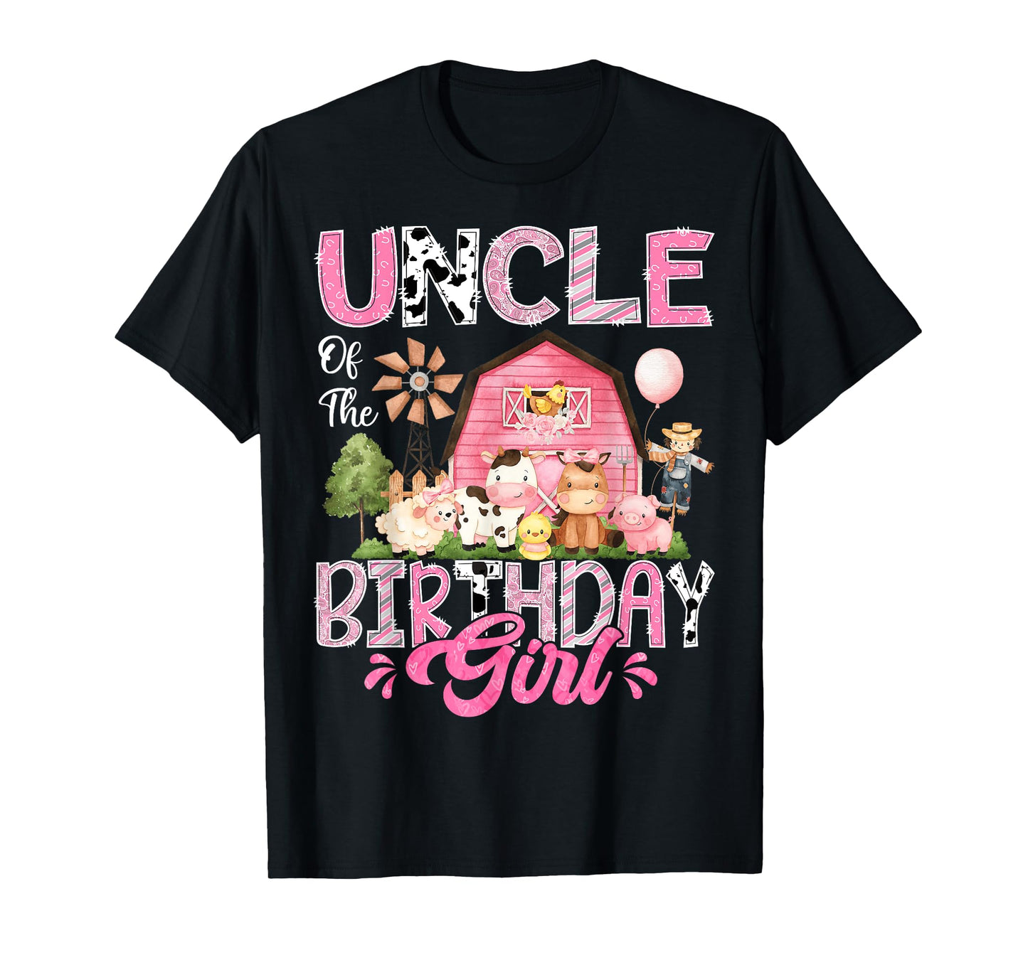 Uncle Of The Birthday Girl Pink Farm Cow First Birthday T-Shirt