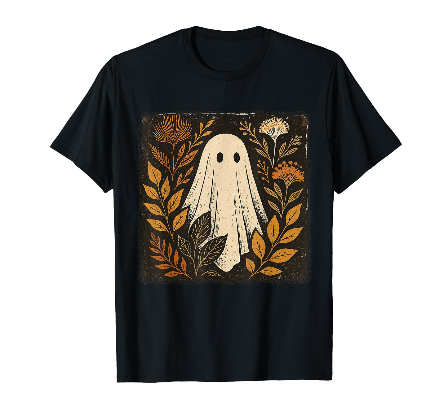 Ghost Tee Fall Autumn Vibes Graphic Whimsical Floral Vintage T-Shirt