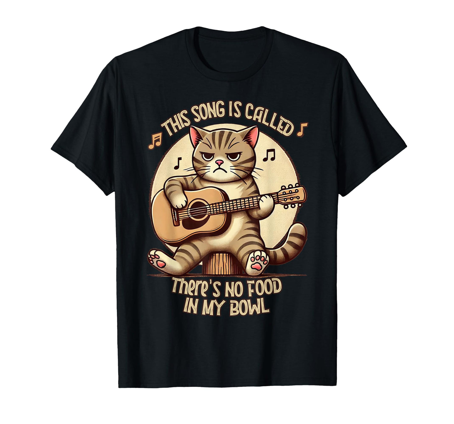 Cat Plays Acoustic Guitar Song No Food In My Bowl Funny Men Women Kids T-Shirt