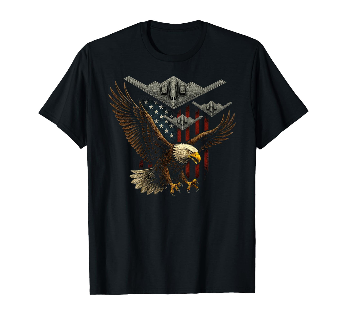 On Back Patriotic Eagle B2 Bombers American Flag 4th of July T-Shirt