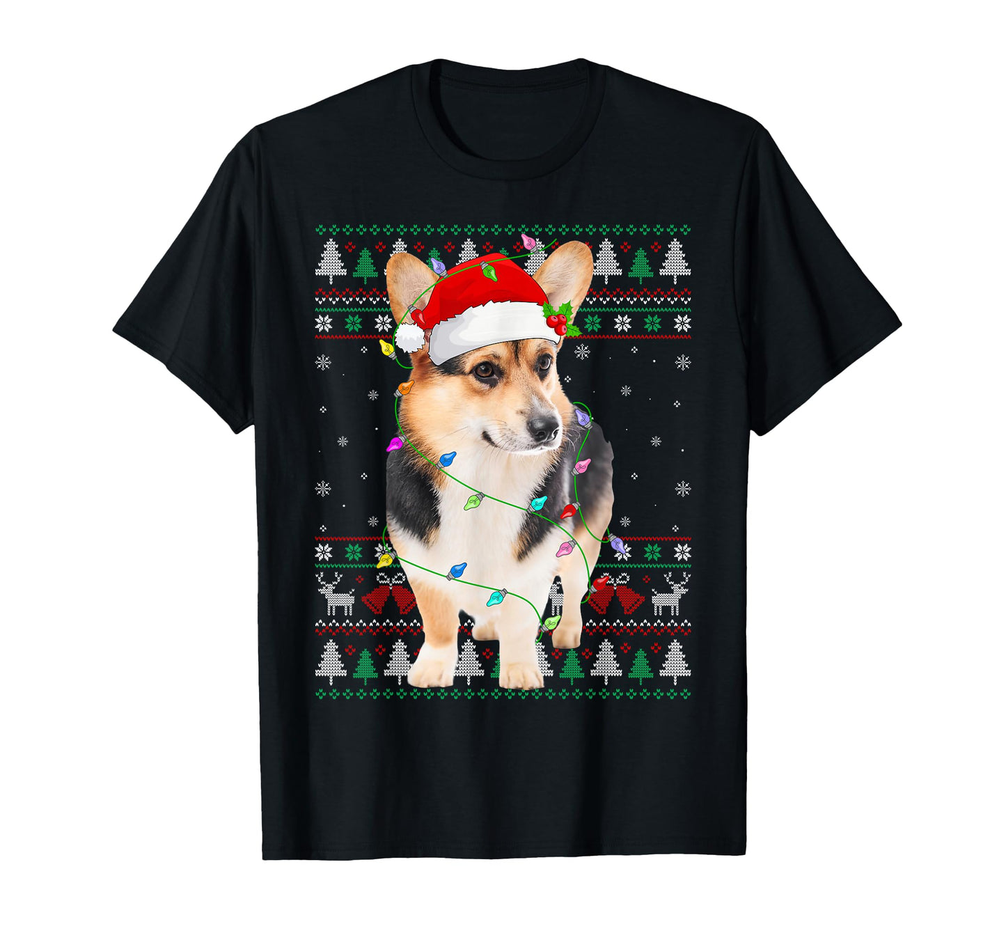 Cardigan Welsh Corgi Dog Christmas Ugly Sweater Lights Xmas T-Shirt