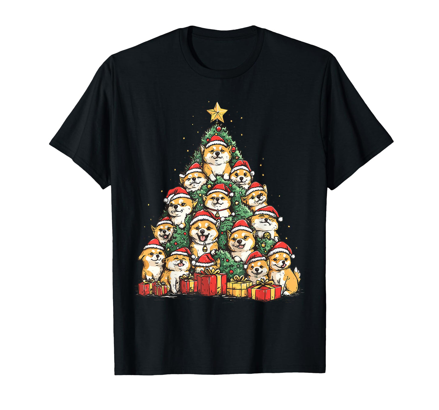 Shiba Inu Santa Christmas Tree Funny Xmas Dog Lover Pajama T-Shirt