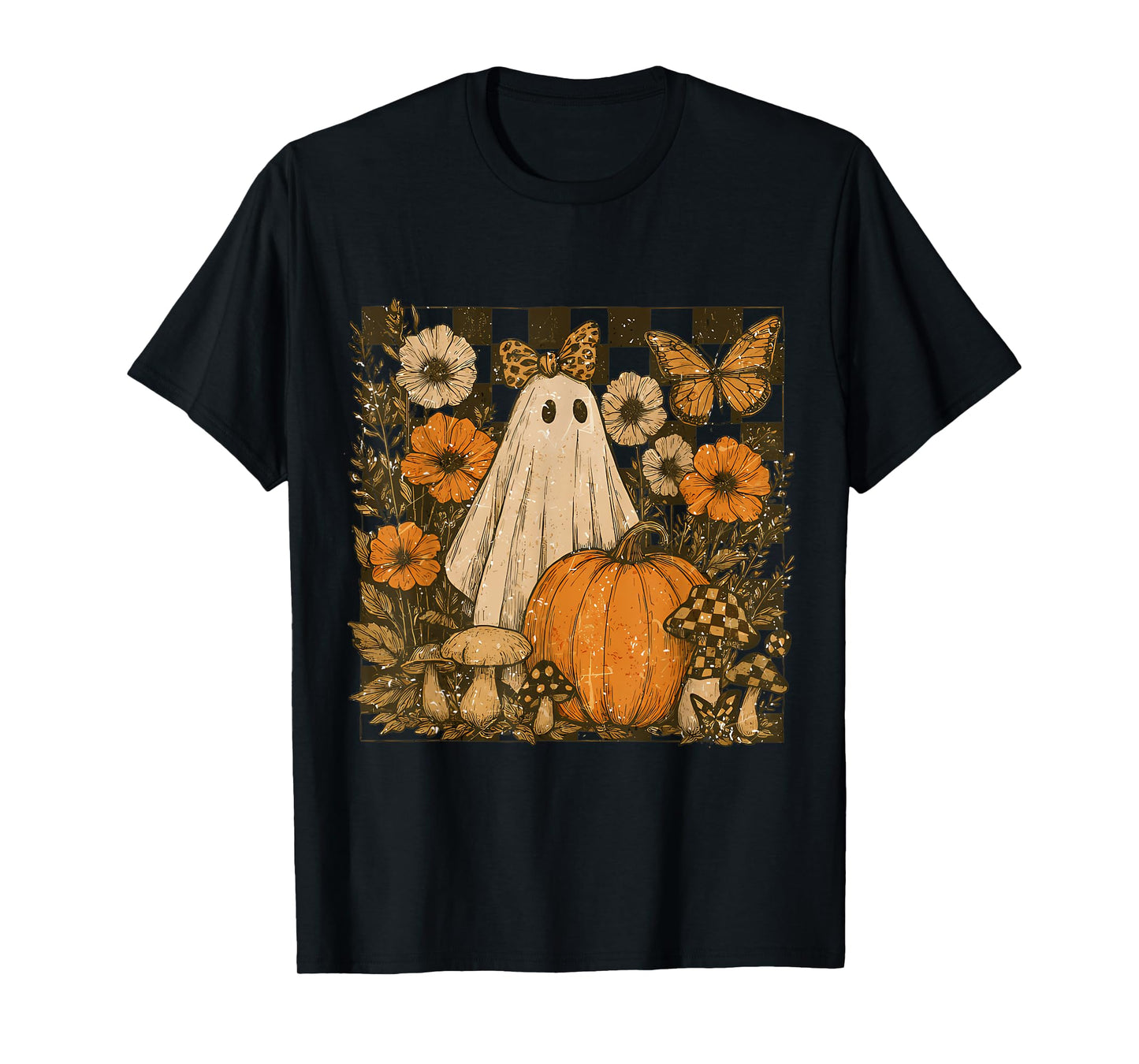 Vintage Halloween Ghost And Pumpkin Floral Women T-Shirt