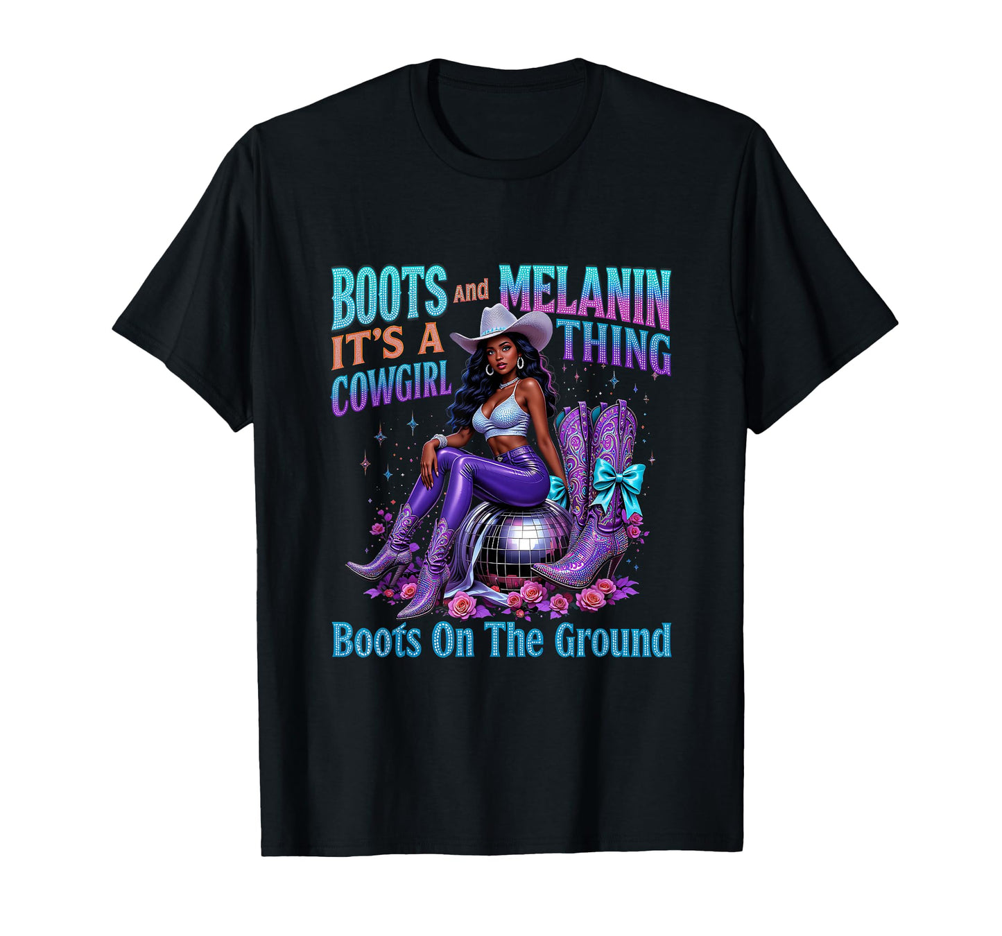 Black Melanin Trendy Western Boots Bling Cowgirl Thing T-Shirt