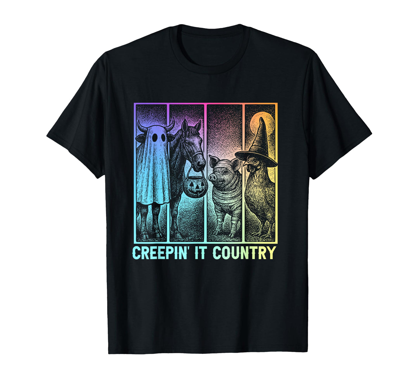 Creepin’ It Country Halloween Farm Animal Pig Cow Chicken T-Shirt