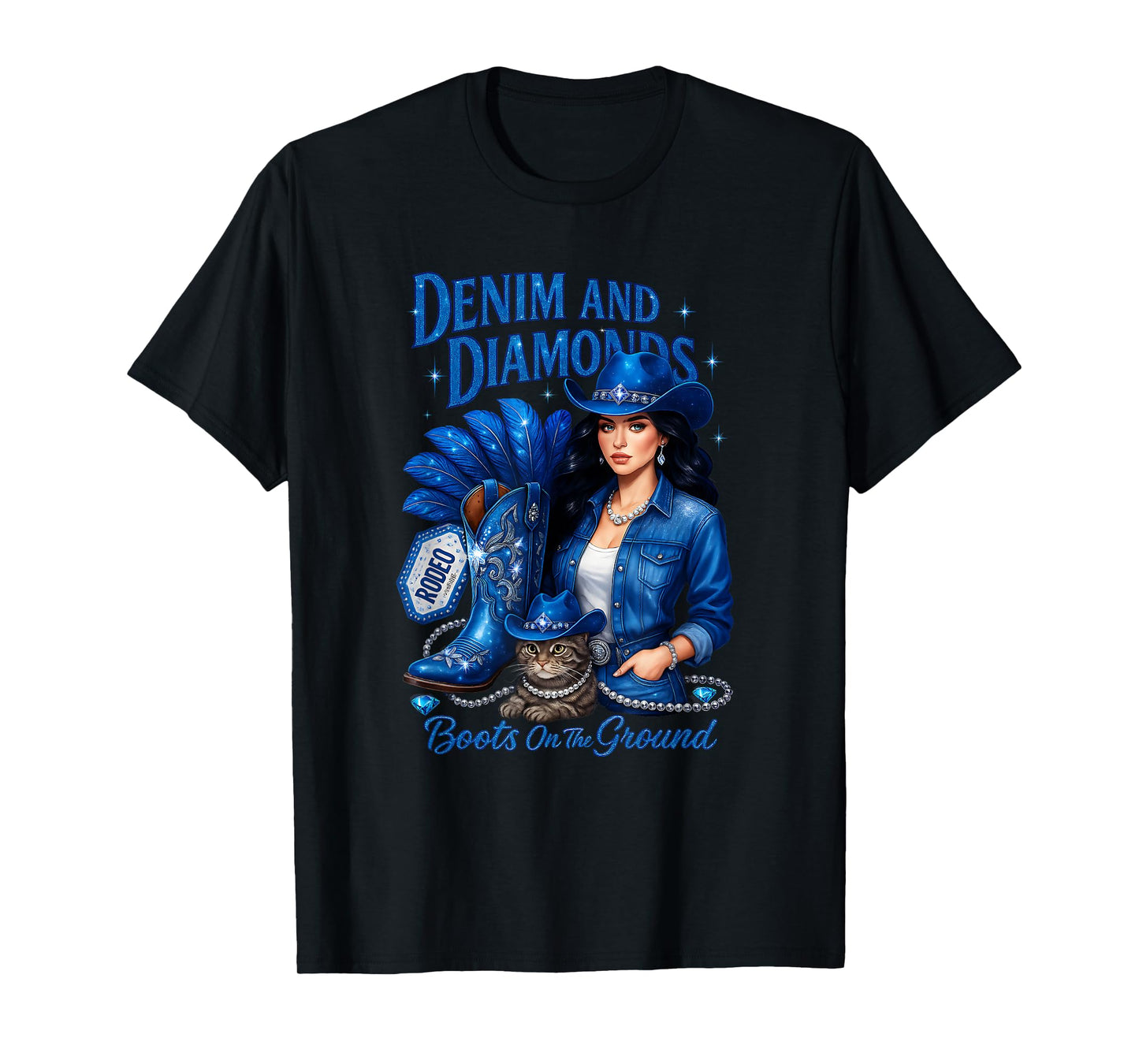 Denim and Diamonds Cowgirls Western Boots On The Ground T-Shirt
